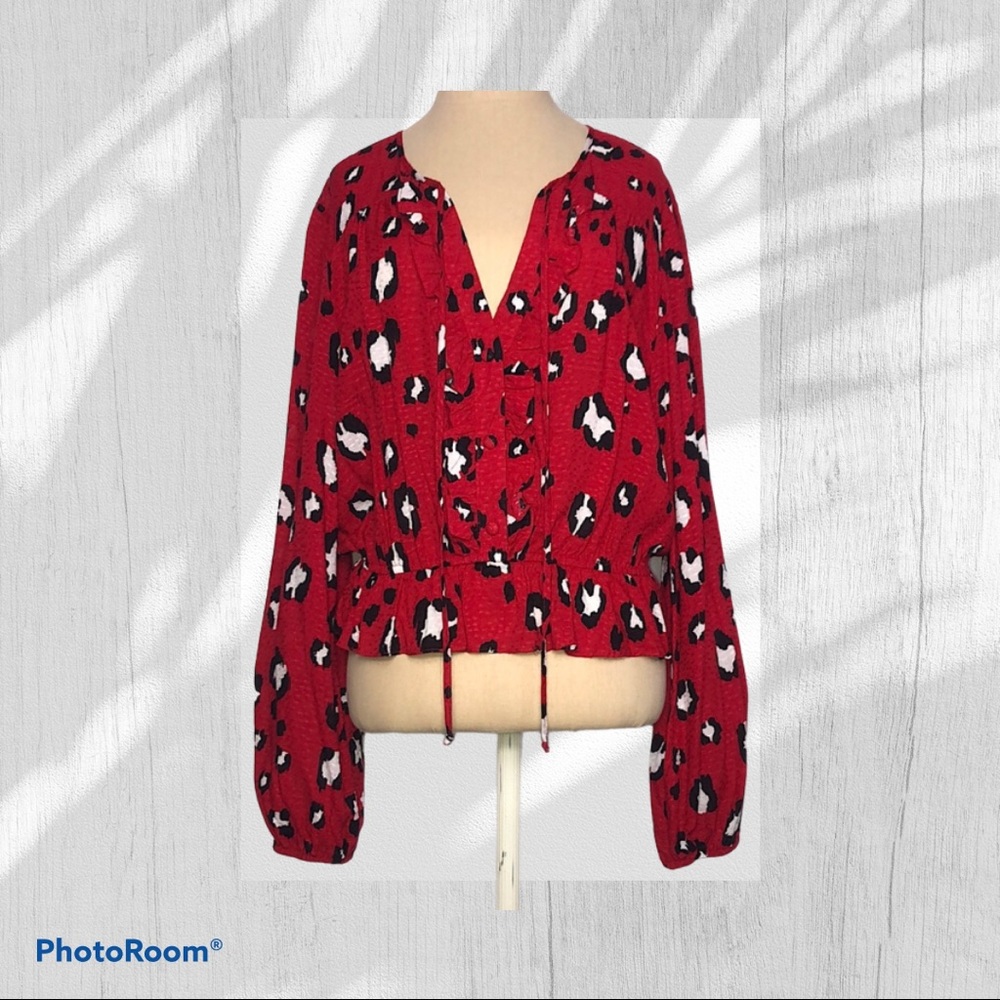 Chelsea & Violet Red Leopard Print Blouse Large